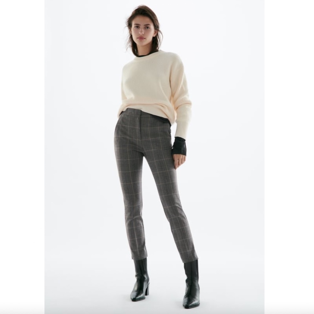 Zara Check Plaid Jogger Waist Comfortable Work Pants - Picture 2 of 8